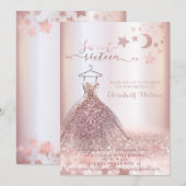 Romantisch Roos goudglitterjurk hemellichaam Invit Kaart (Voorkant / Achterkant)