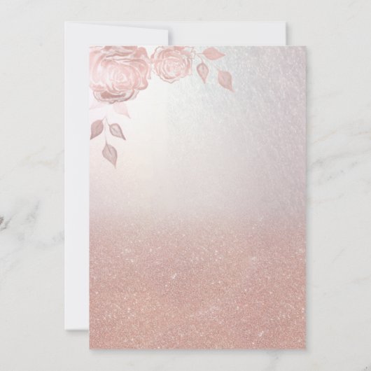 Romantisch Roos goudglitterjurk rozen Uitnodiging (Achterkant)