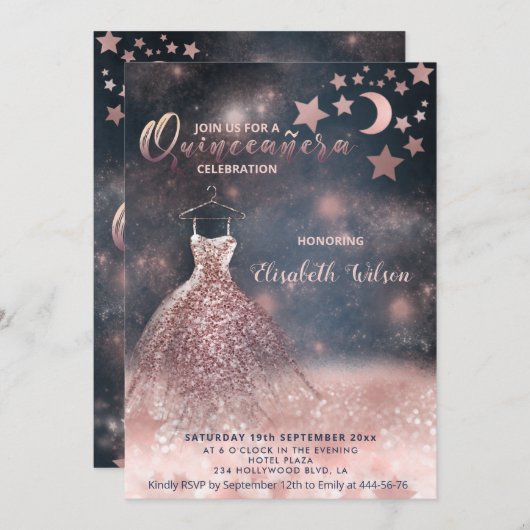 Romantisch Roos goudglitterjurk voor hemelse kledi Kaart (Voorkant / Achterkant)