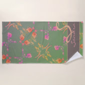 Romantisch Roos Harten en plum Moss Monogram Strandlaken (Voorkant)