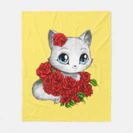 Romantisch Roos Kat art gele vlootsbodem MEDIUM Fleece Deken
