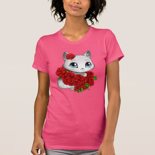 Romantisch Roos Kat Roze dunne T-shirt met mei Yu (Voorkant)