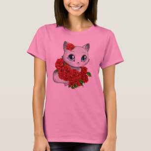 Romantisch Roos Kat Roze Tie Dye T-shirt van Mei Y