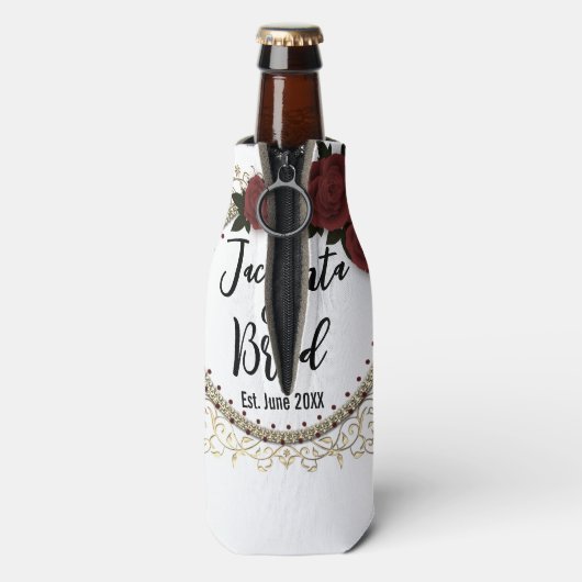 Romantisch Roos krans bruiloft gepersonaliseerd Flesjeskoeler (Fles Achterkant)