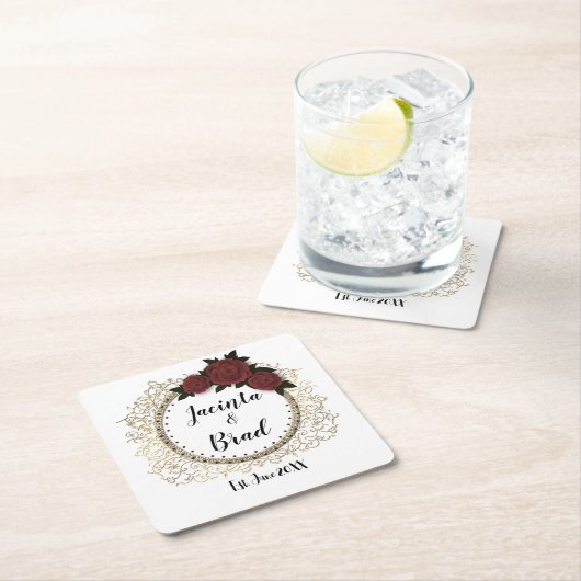 Romantisch Roos krans bruiloft gepersonaliseerd Kartonnen Onderzetters (Insitu)