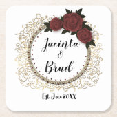 Romantisch Roos krans bruiloft gepersonaliseerd Kartonnen Onderzetters (Voorkant)