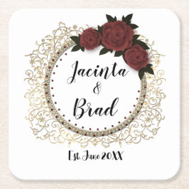 Romantisch Roos krans bruiloft gepersonaliseerd Kartonnen Onderzetters