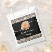Romantisch Roos met faux kant op zwart Bedankzakje (Geknipt)