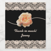 Romantisch Roos met faux kant op zwart Wijn Etiket (Enkel label)