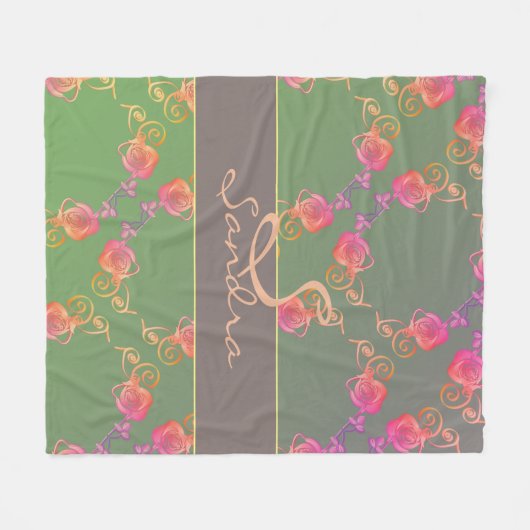 Romantisch Roos Monogram Fleece Deken (Voorkant (Horizontaal))