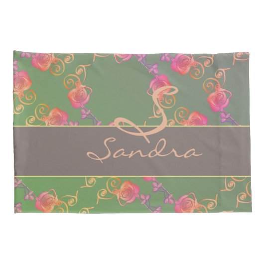 Romantisch Roos Monogram Kussensloop (Achterkant-Rechts)