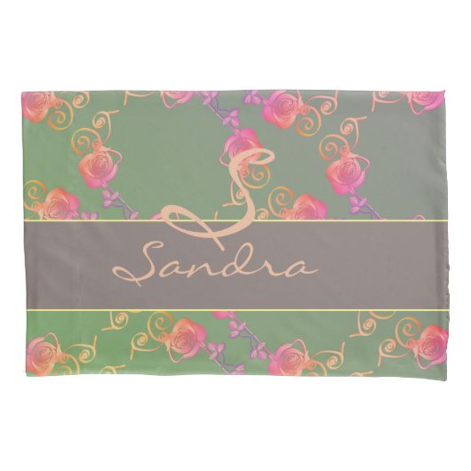 Romantisch Roos Monogram Kussensloop (Voorkant-Links)