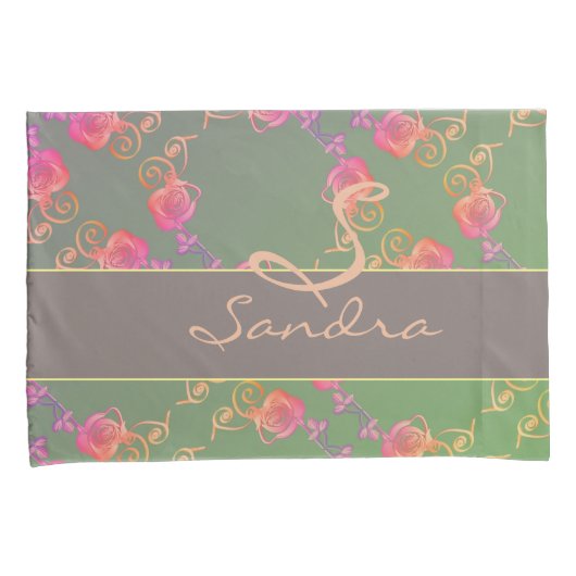 Romantisch Roos Monogram Kussensloop (Voorkant-Rechts)