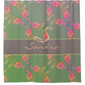 Romantisch Roos Monogram Shower Curtain Douchegordijn (Voorkant)