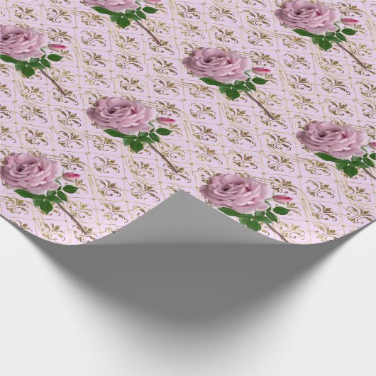 Romantisch Roos op goud Cadeaupapier (Hoek)