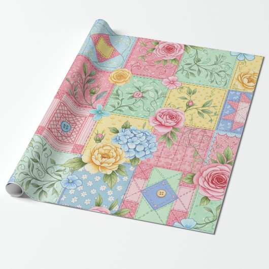 Romantisch Roos Patchwork Patroon Cadeaupapier (Uitgerold)