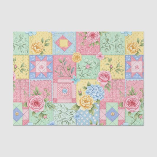 Romantisch Roos Patchwork Patroon Tissuepapier (Voorkant)