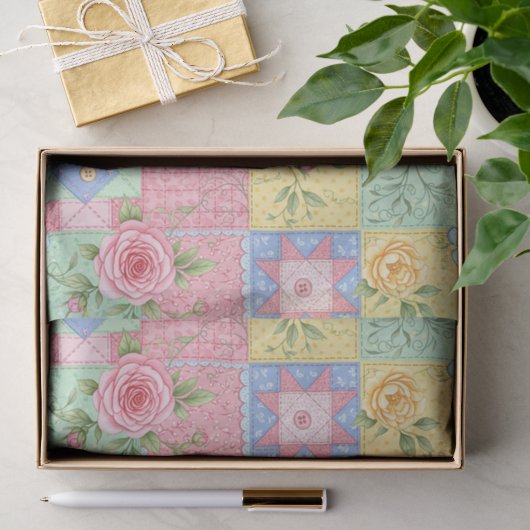 Romantisch Roos Patchwork Patroon Tissuepapier (Geschenk)