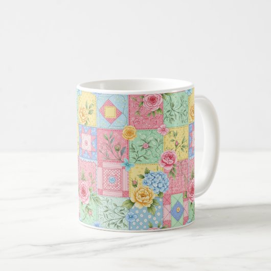 Romantisch roos patchworkpatroon koffiemok (Voorkant rechts)