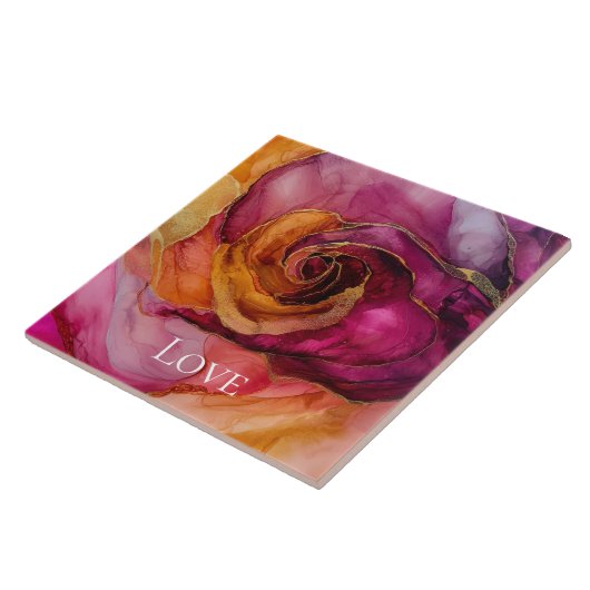 Romantisch Roos Perzik Rood Roze Goud Bloemen Lief Tegeltje (Zijkant)