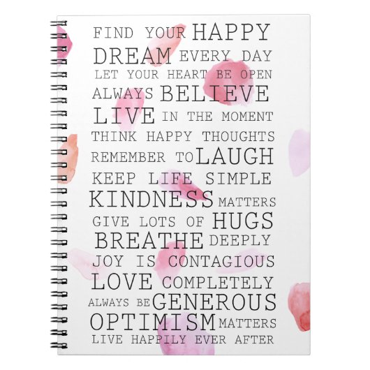 Romantisch Roos Petalen Inspirerend woorden Notitieboek (Voorkant)