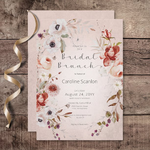 Romantisch Roos Roze Bloemen Bruids Brunch Kaart