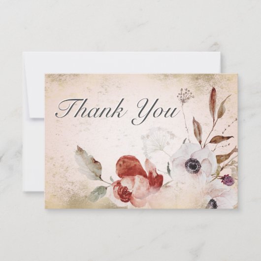 Romantisch Roos Roze Bloemen Goud Bruiloft Bedankkaart (Voorkant)