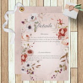 Romantisch Roos Roze Bloemenbruiloft Details Informatiekaartje