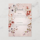 Romantisch Roos Roze Bloemenbruiloft Details Informatiekaartje (Voorkant)