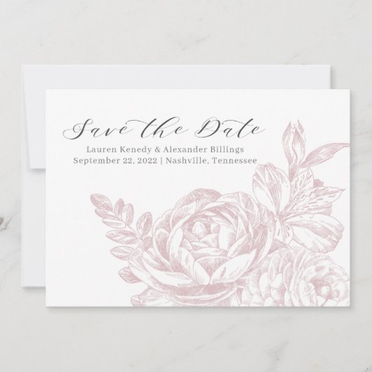 Romantisch Roos Roze bruiloft Save the Date (Voorkant)
