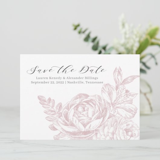 Romantisch Roos Roze bruiloft Save the Date (Staand voorkant)