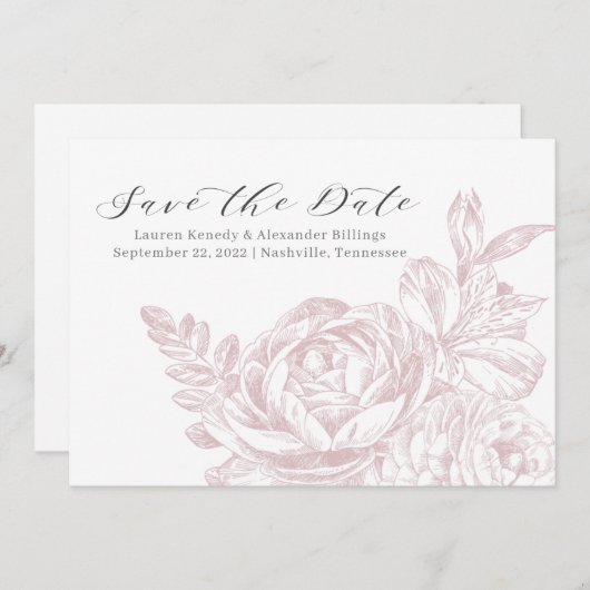 Romantisch Roos Roze bruiloft Save the Date (Voorkant / Achterkant)