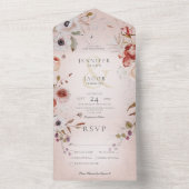 Romantisch Roos Roze Floral Dinner All In One Uitnodiging (Binnen)