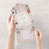 Romantisch Roos Roze Floral geen diner All In One Uitnodiging (Afscheurbaar)