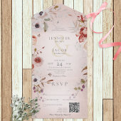 Romantisch Roos Roze Floral QR-code All In One Uitnodiging