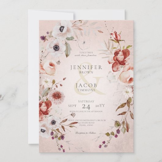 Romantisch Roos Roze Floral Weddenschap Kaart (Voorkant)