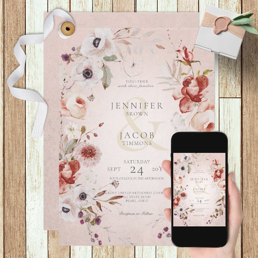 Romantisch Roos Roze Floral Weddenschap Kaart