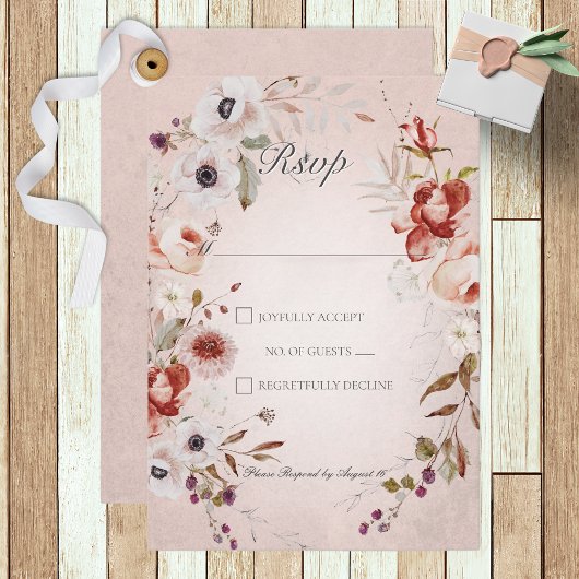 Romantisch Roos Roze Floral Wedding Response Kaart