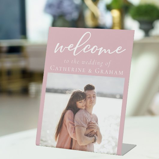 Romantisch Roos Roze Paar Foto Huwelijk Welkom Reclamebord Met Voetstuk