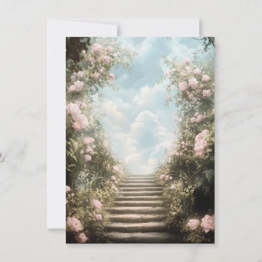 Romantisch roos stenen boog verhalenboek bruiloft kaart (Achterkant)