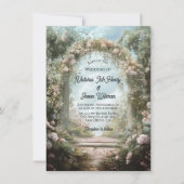 Romantisch roos stenen boog verhalenboek bruiloft kaart (Voorkant)