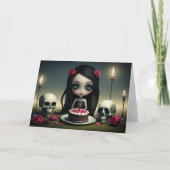 Romantisch roos, taart, kaars, schedel, verjaardag kaart (Voorkant)