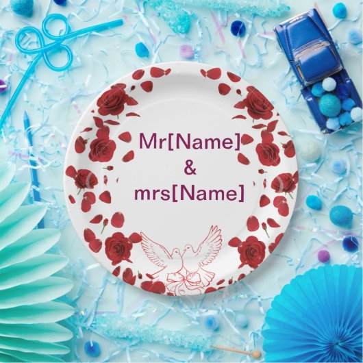 Romantisch Roos Trouwpapier Bord met aangepaste na (Feest)