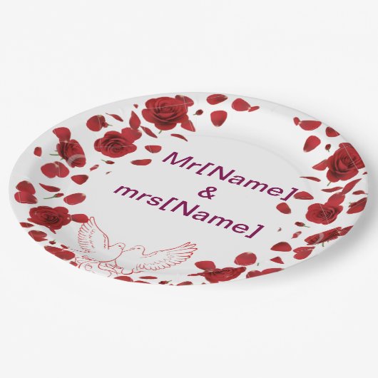 Romantisch Roos Trouwpapier Bord met aangepaste na (Gekanteld)