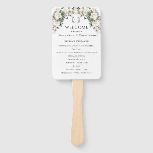 Romantisch Roos Tuin Huwelijksprogramma Handwaaier (Voorkant)