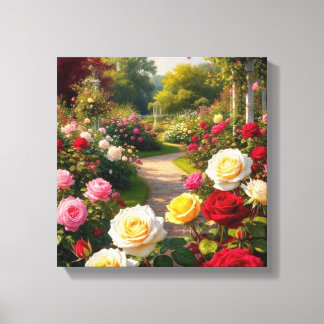 Romantisch Roos Tuinpad - Cottagecore Wall Art Canvas Afdruk