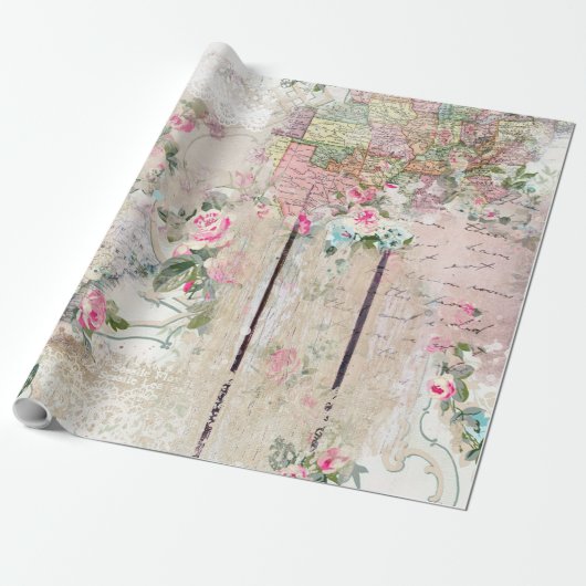 Romantisch  Roos wandpapier Cadeaupapier (Uitgerold)