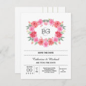 Romantisch roos waterverf krans aankondigingskaart (Voorkant / Achterkant)