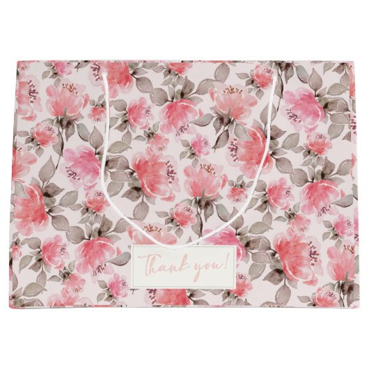 Romantisch -  roos waterverf tissue papier groot cadeauzakje (Voorkant)