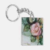 Romantisch Roos Wit Roze Goud Bloemen Liefde Sleutelhanger (Voorkant Links)